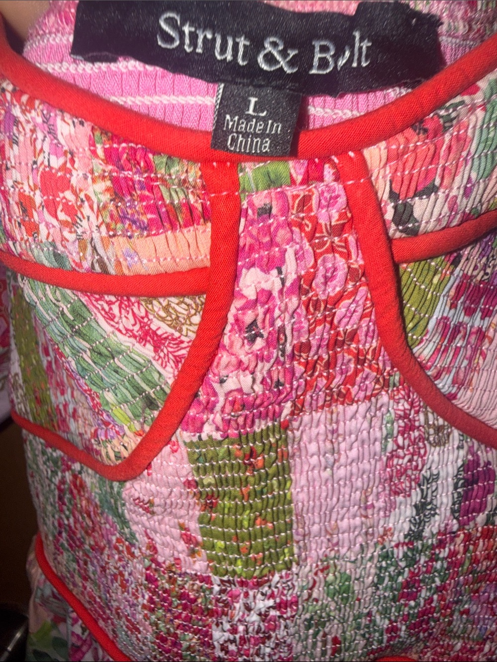 Puff-Sleeve Patchwork Maxi Dress in Pink - Picture 6 of 6